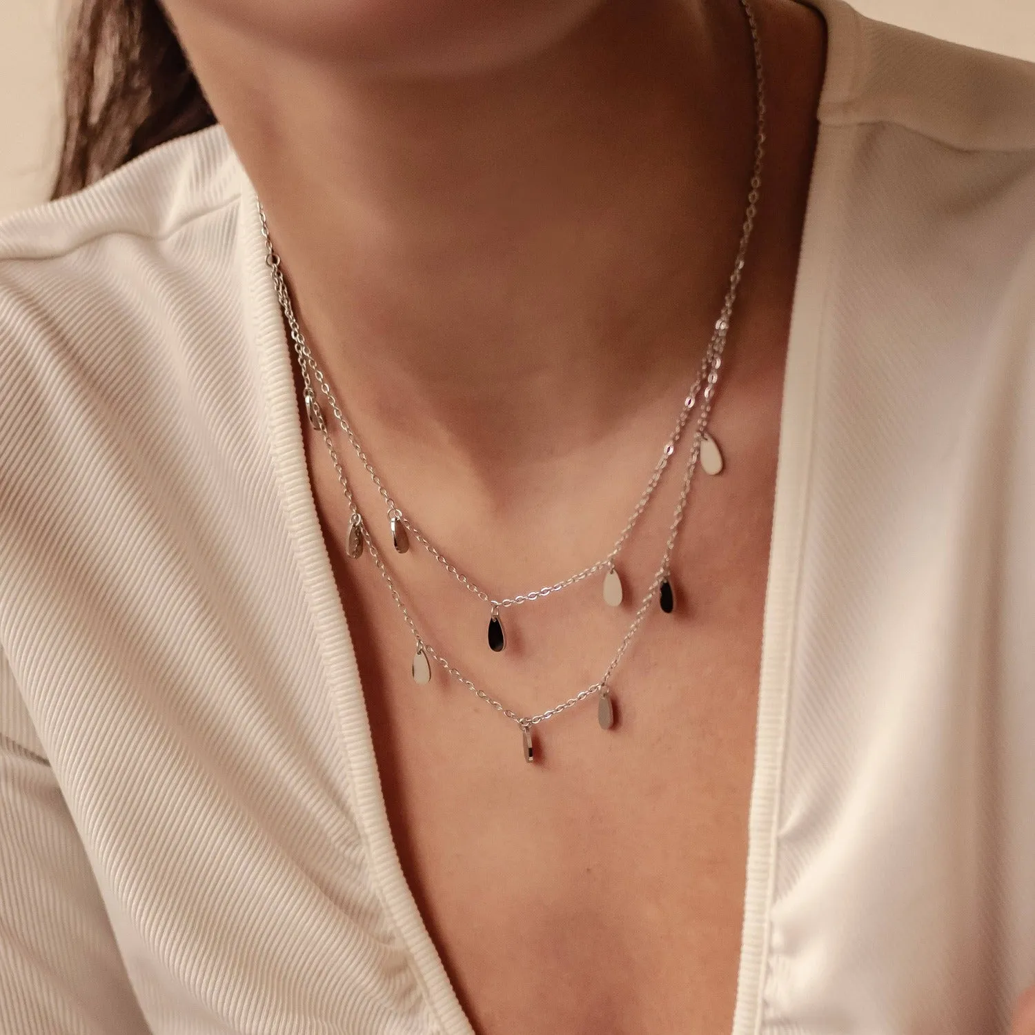 Drop Charm Layered Necklace Waterproof