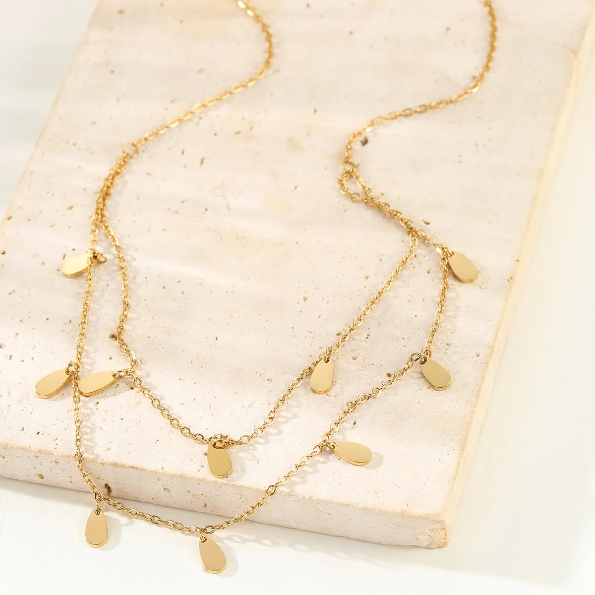 Drop Charm Layered Necklace Waterproof