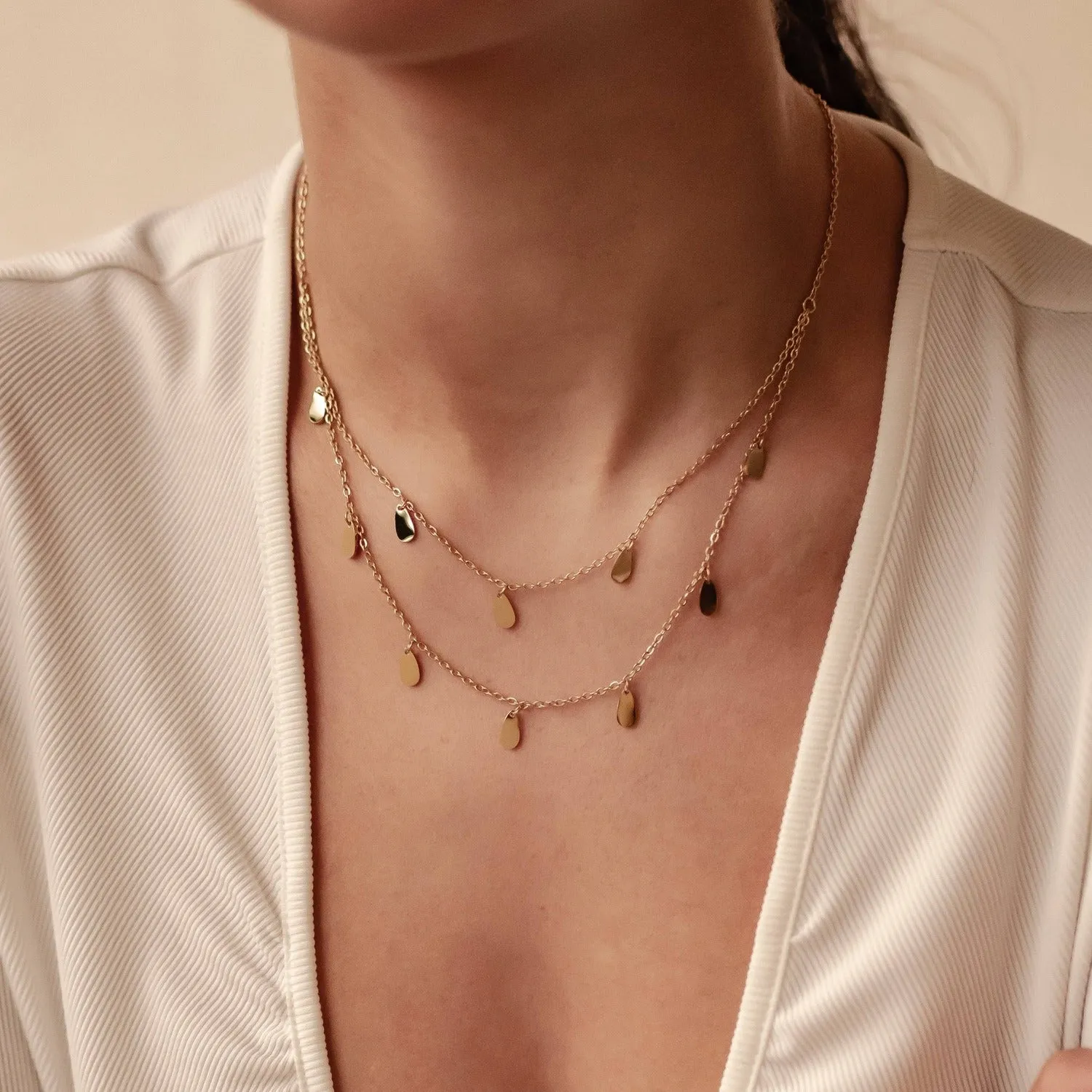 Drop Charm Layered Necklace Waterproof