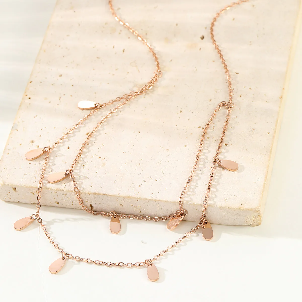 Drop Charm Layered Necklace Waterproof