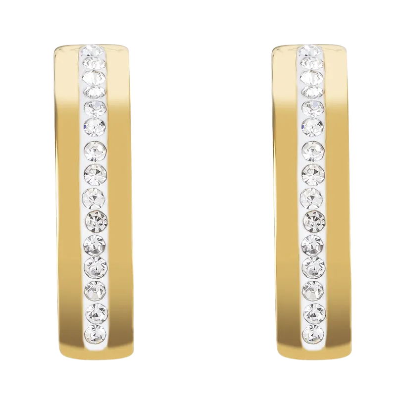 Earrings stainless steel gold & crystals pavé strip crystal