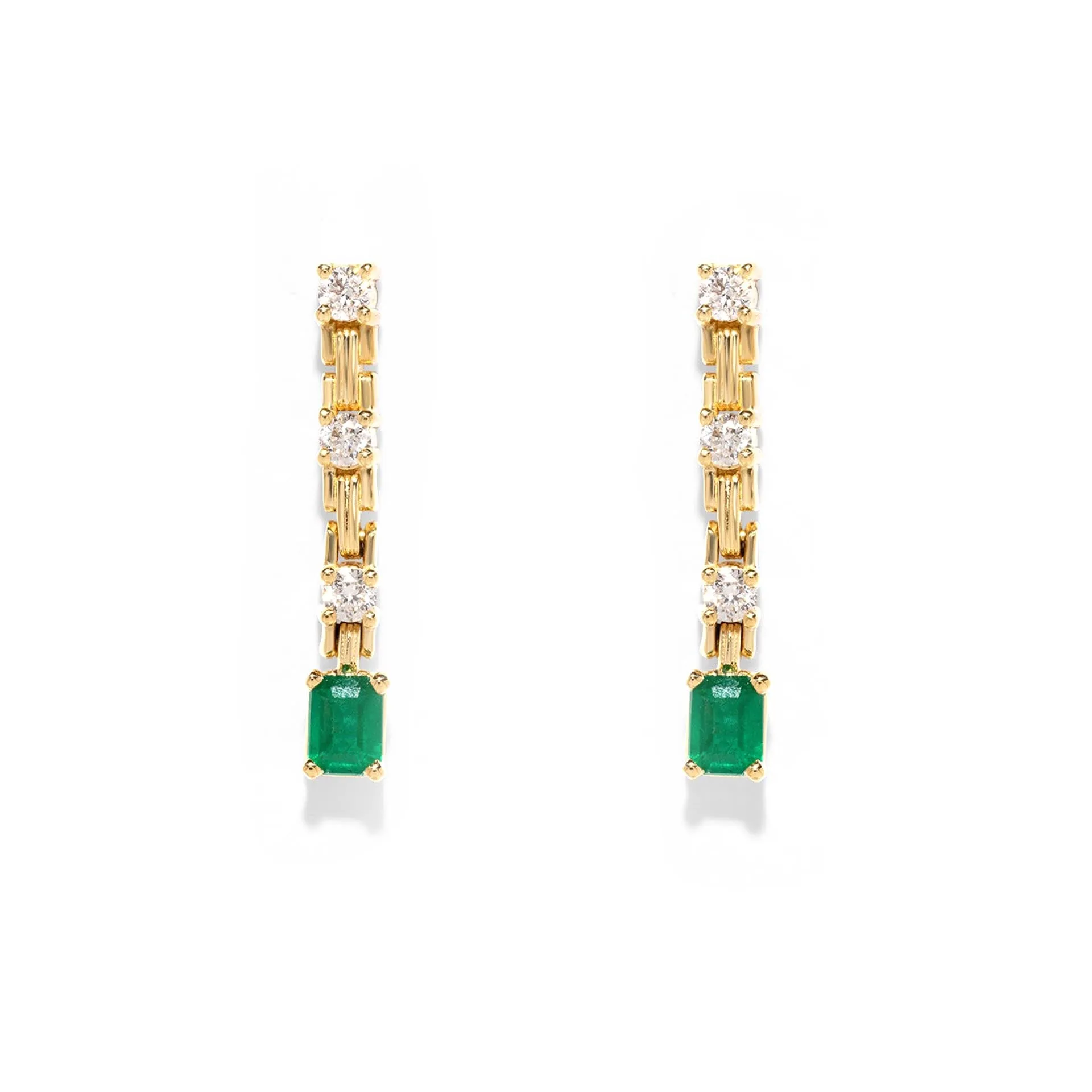 Emerald and Diamond Line Drop Earrings