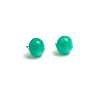 Emerald Green Moonglow Retro Button Stud Earrings