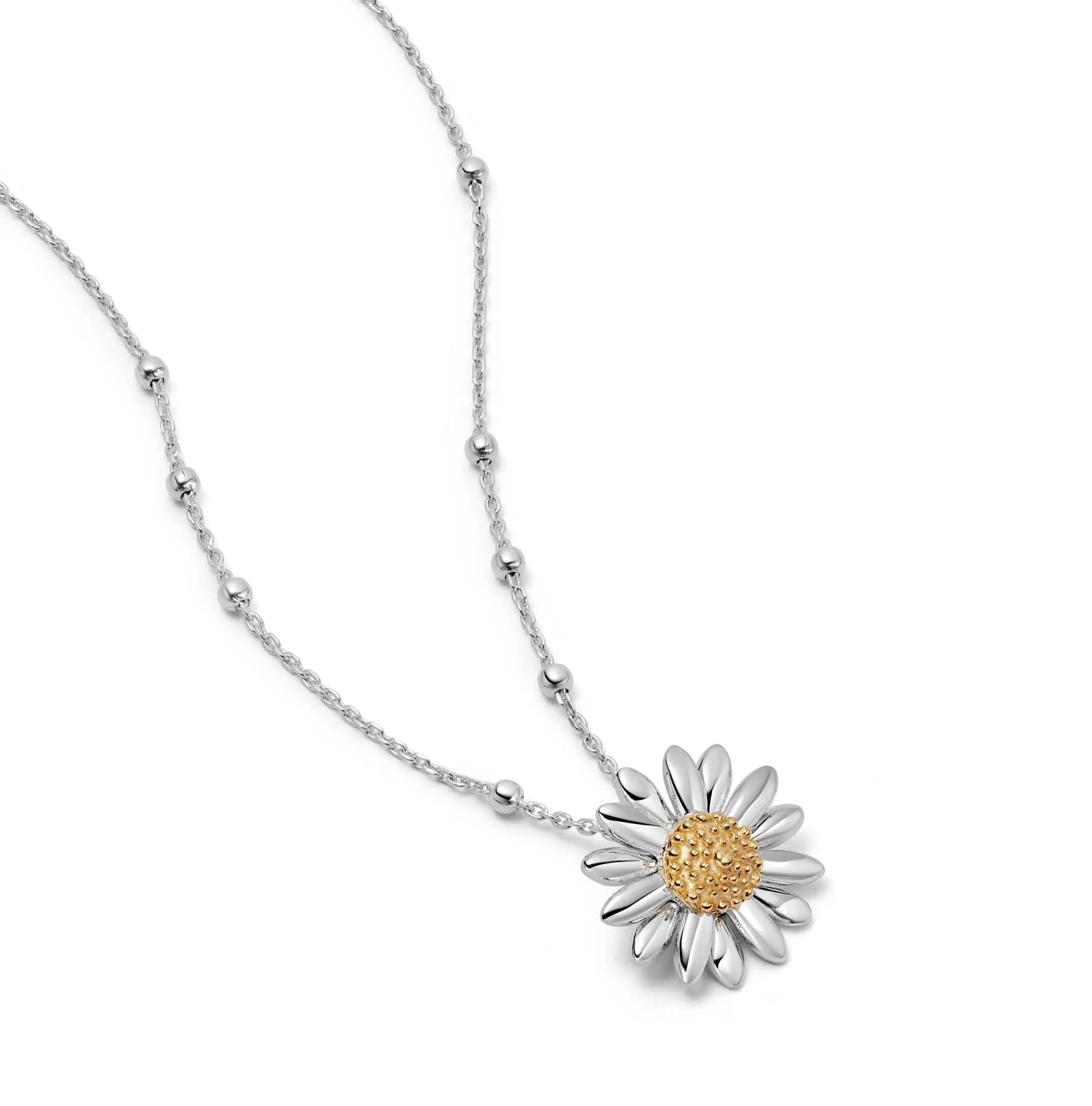 English Daisy Bobble Necklace Sterling Silver