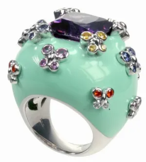 Farfalla Allegra - Green Enamel with CZ Ring