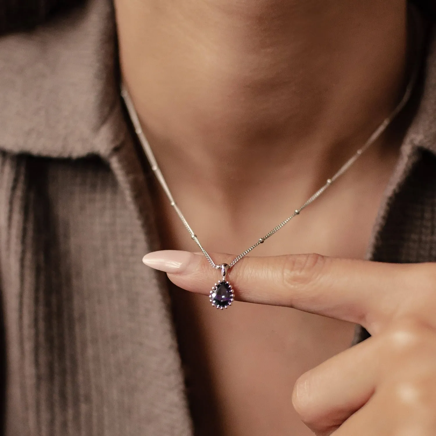 February Amethyst Birthstone Necklace Sterling Silver