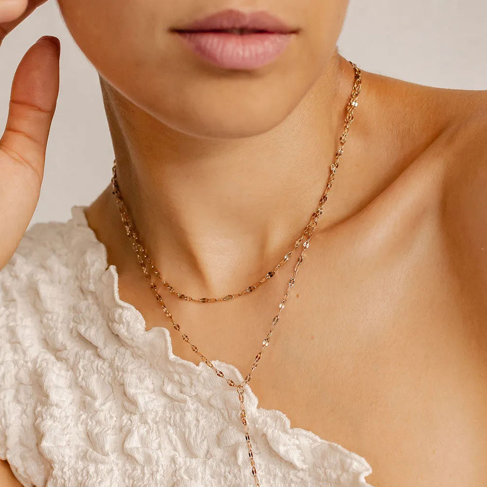 Flattened Chain Link Y Necklace Rose Gold