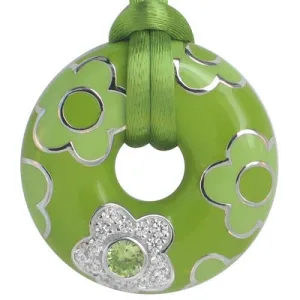 Fleur - Green Enamel with CZ Pendant