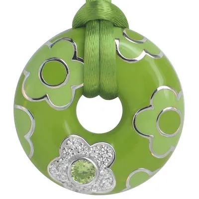 Fleur - Green Enamel with CZ Pendant