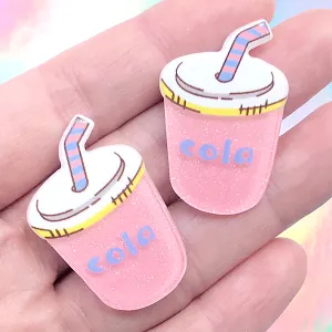 Glittery Cola Acrylic Cabochon | Kawaii Embellishments | Decoden Phone Case DIY | Toddler Jewelry Making (2 pcs / 22mm x 34mm)