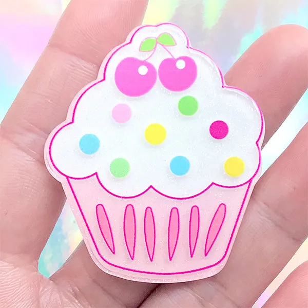 Glittery Cupcake Acrylic Cabochon | Kawaii Hair Bow Center | Decoden Phone Case | Scrapbook Supplies (1 piece / 42mm x 50mm)