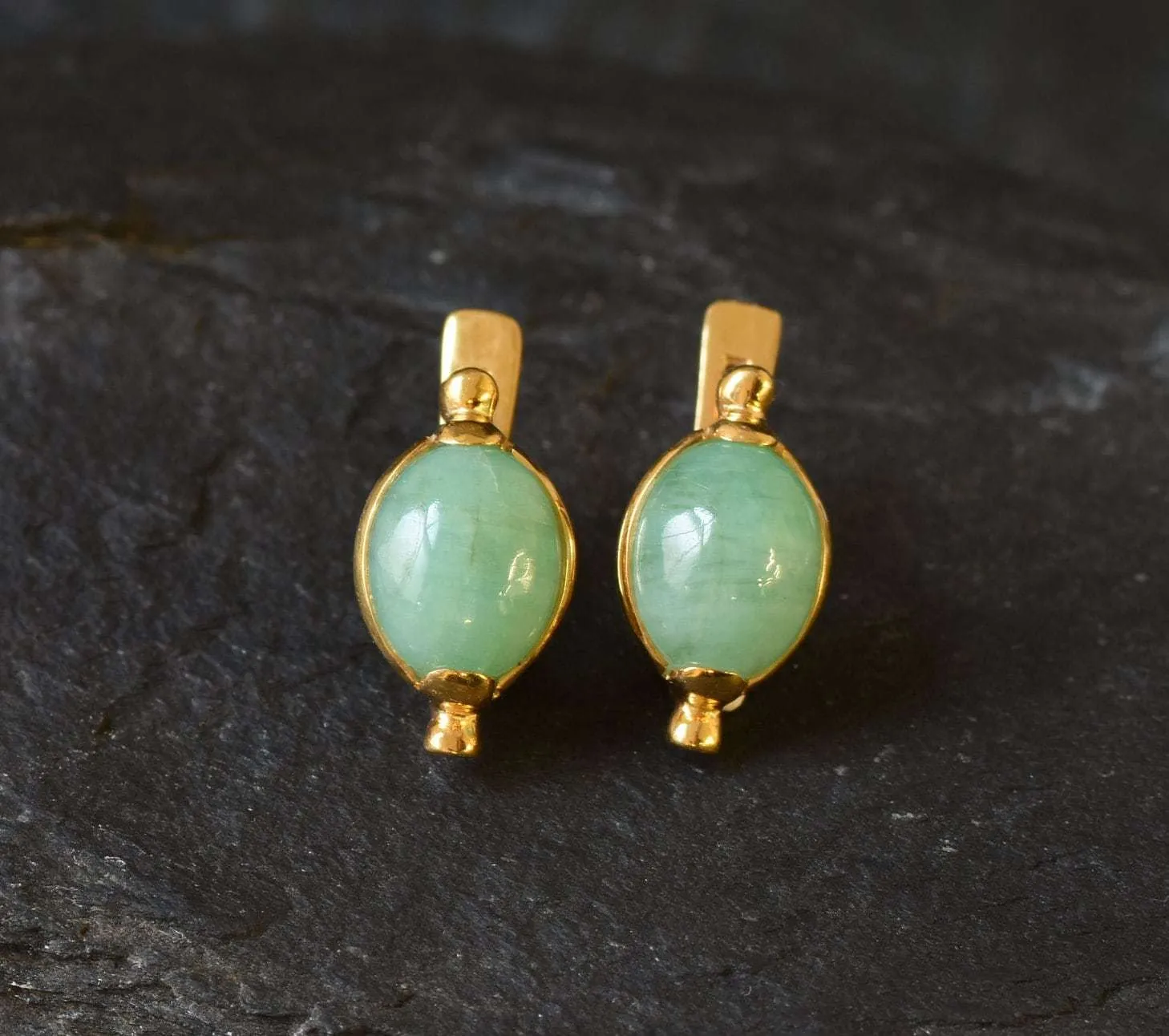 Gold Emerald Earrings - Natural Emerald Earrings, Green Emerald Studs