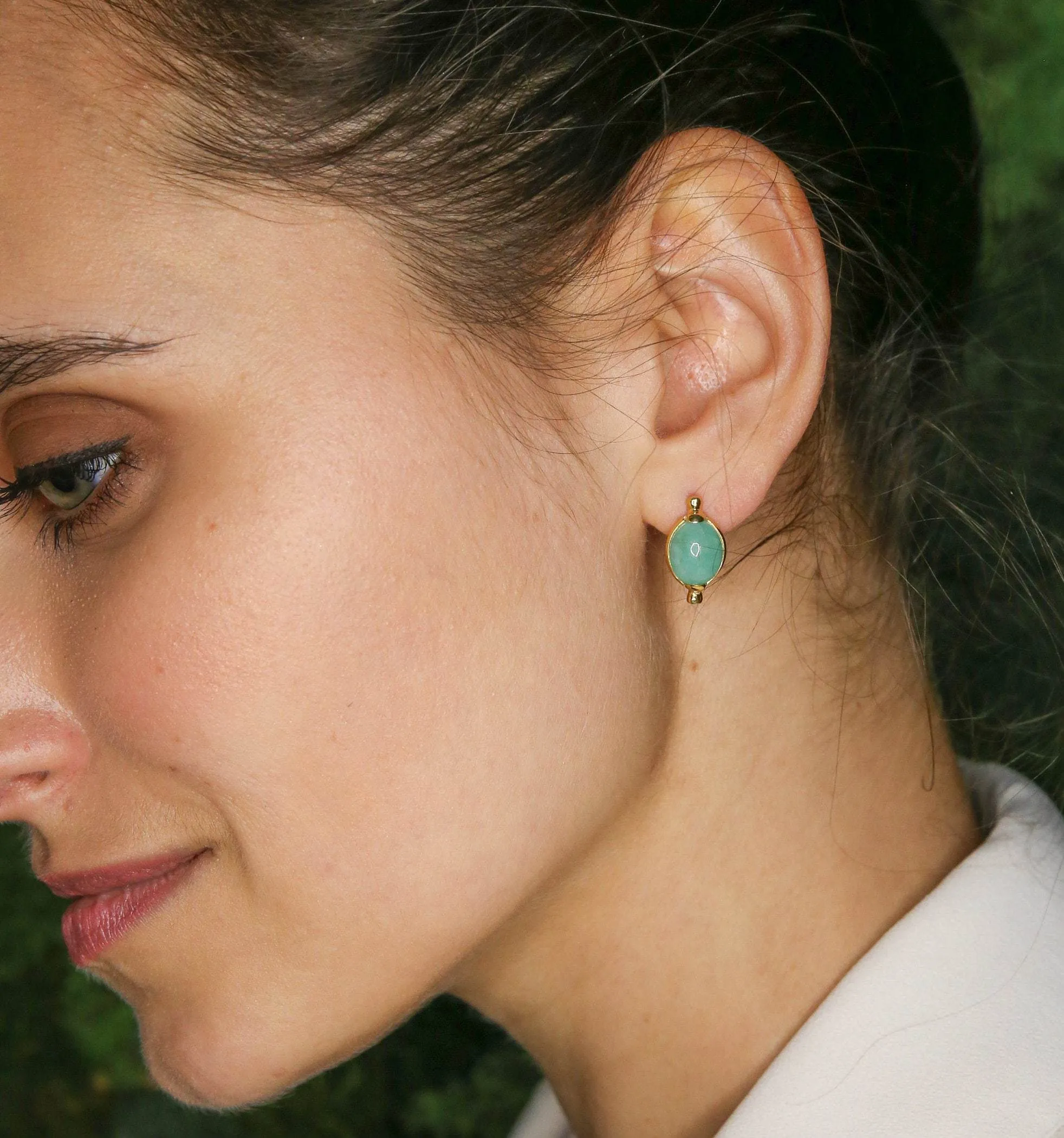 Gold Emerald Earrings - Natural Emerald Earrings, Green Emerald Studs