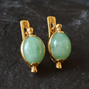 Gold Emerald Earrings - Natural Emerald Earrings, Green Emerald Studs