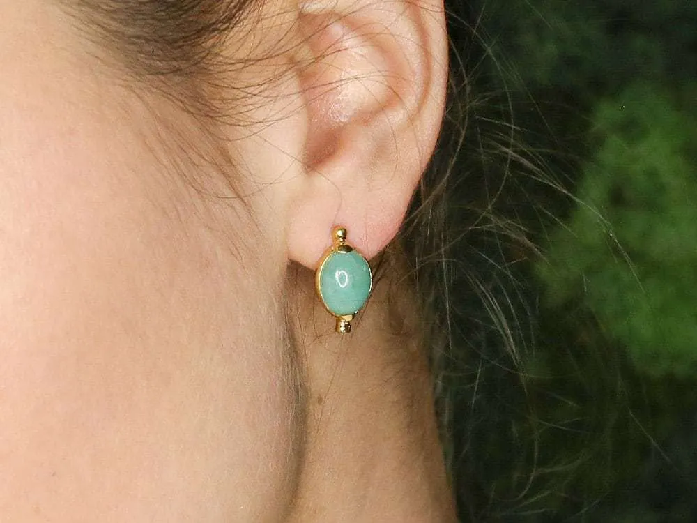 Gold Emerald Earrings - Natural Emerald Earrings, Green Emerald Studs