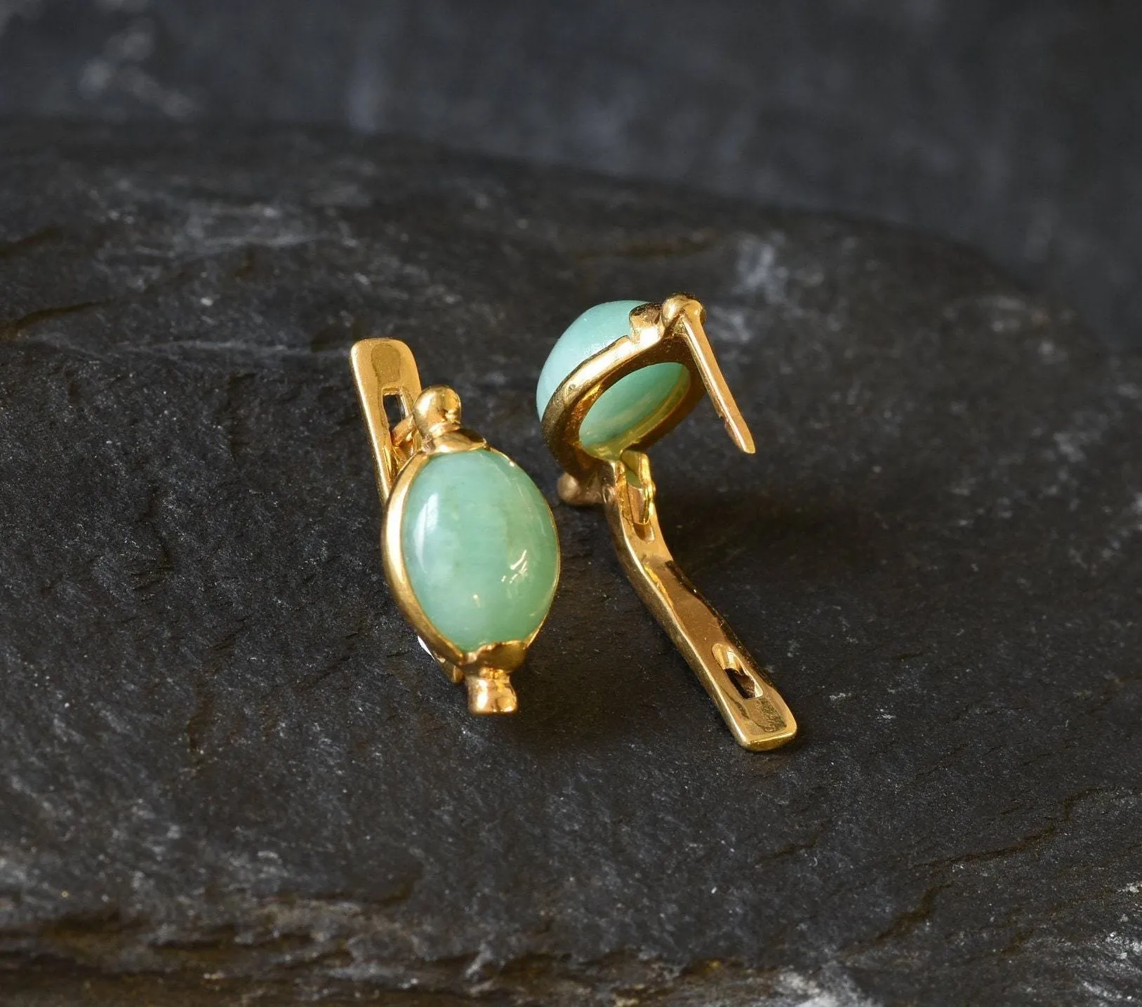 Gold Emerald Earrings - Natural Emerald Earrings, Green Emerald Studs