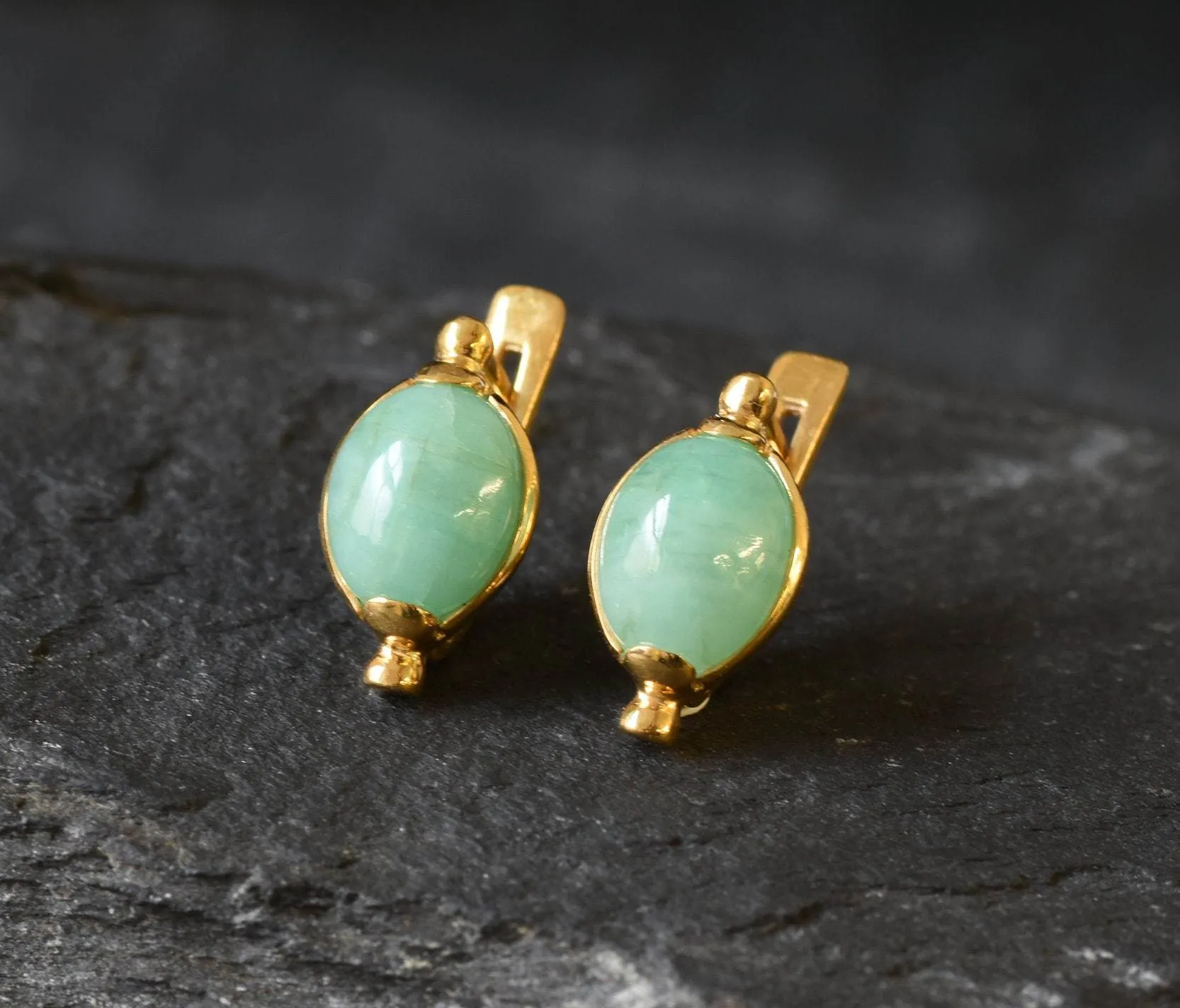 Gold Emerald Earrings - Natural Emerald Earrings, Green Emerald Studs