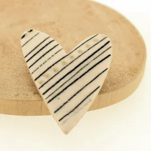 Gold Lustre Stripe Detail Ceramic Heart Brooch