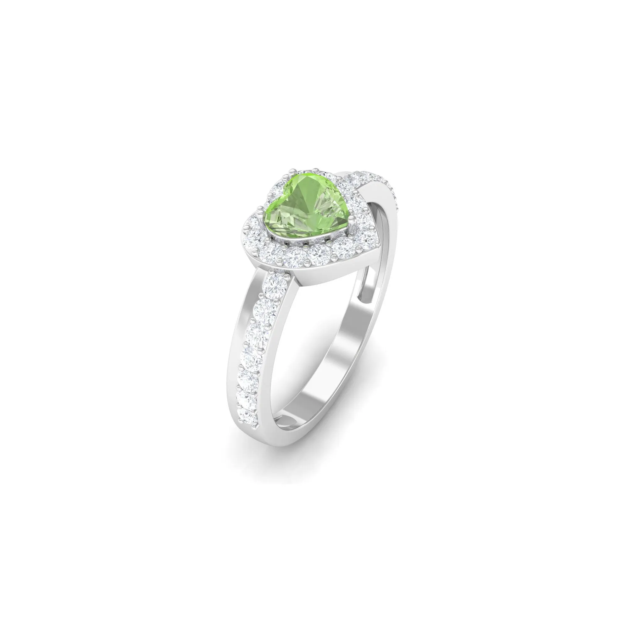 Green Sapphire Heart Engagement Ring with Diamond Halo