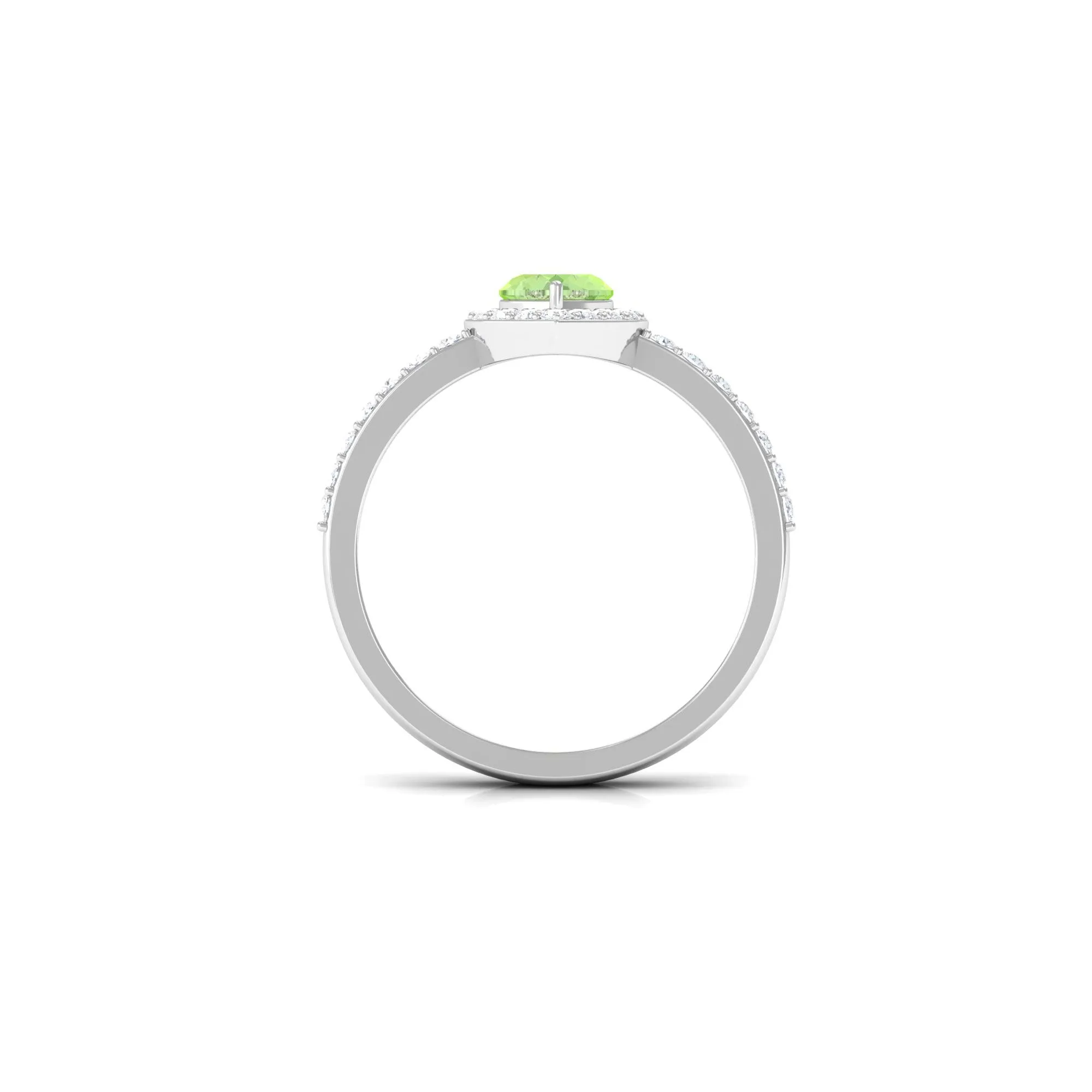 Green Sapphire Heart Engagement Ring with Diamond Halo