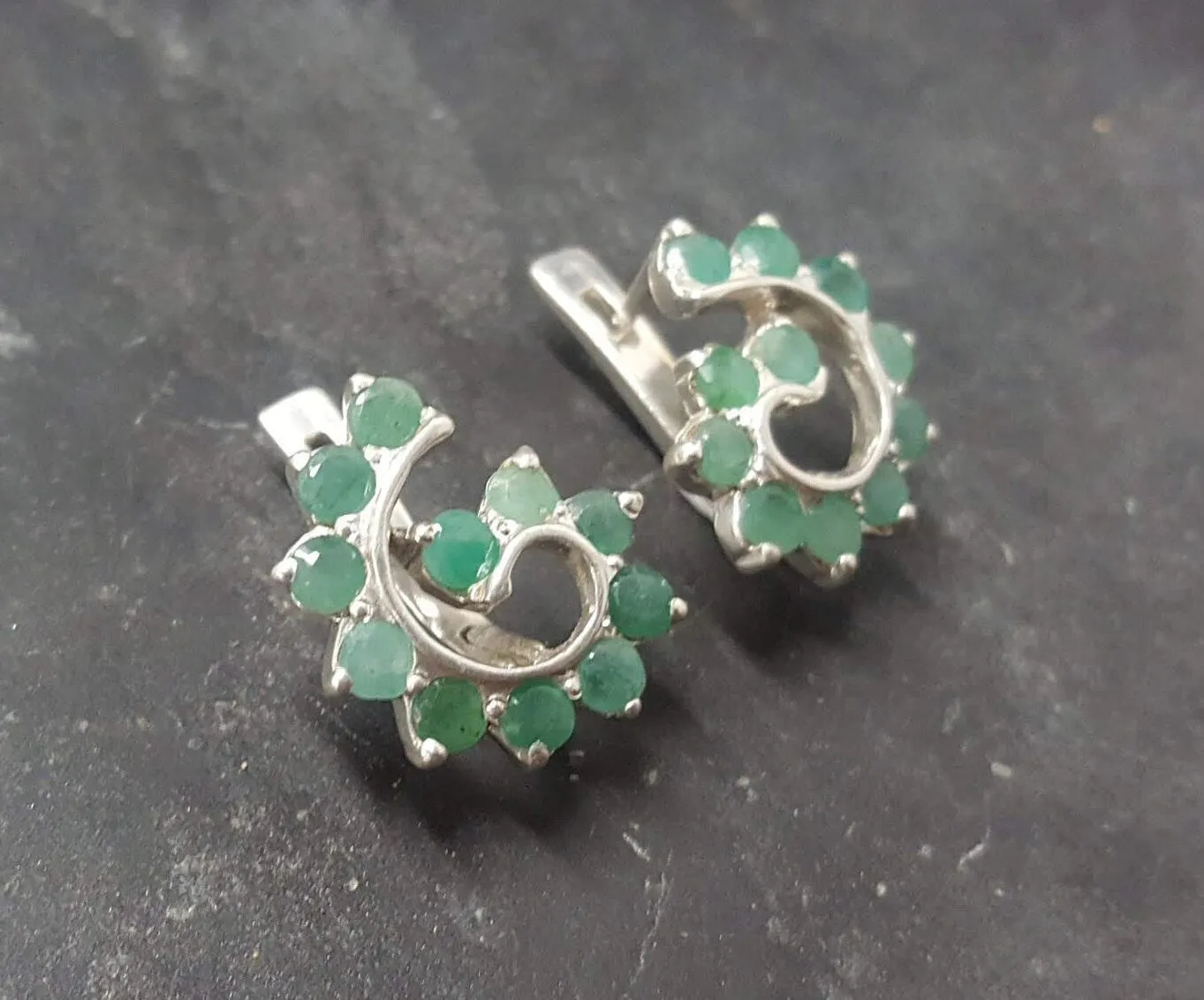 Green Swirl Earrings - Genuine Emerald Earrings - Vintage Spiral Earrings