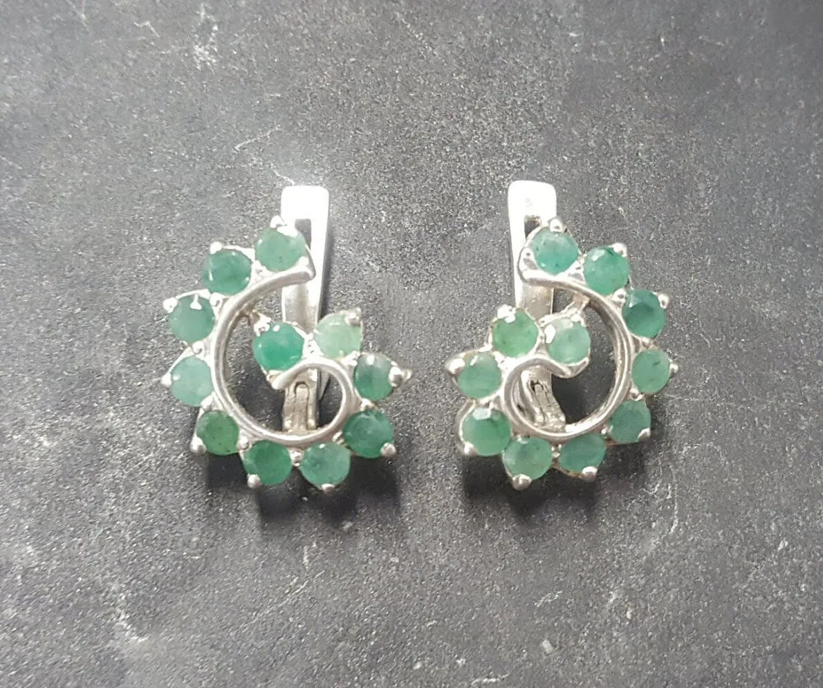 Green Swirl Earrings - Genuine Emerald Earrings - Vintage Spiral Earrings