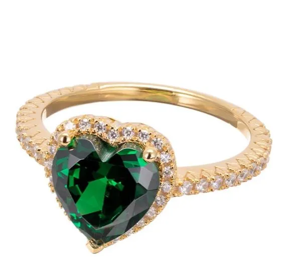 Heart Cut Green Emerald Cubic Zirconia Engagement Ring In Sterling Silver