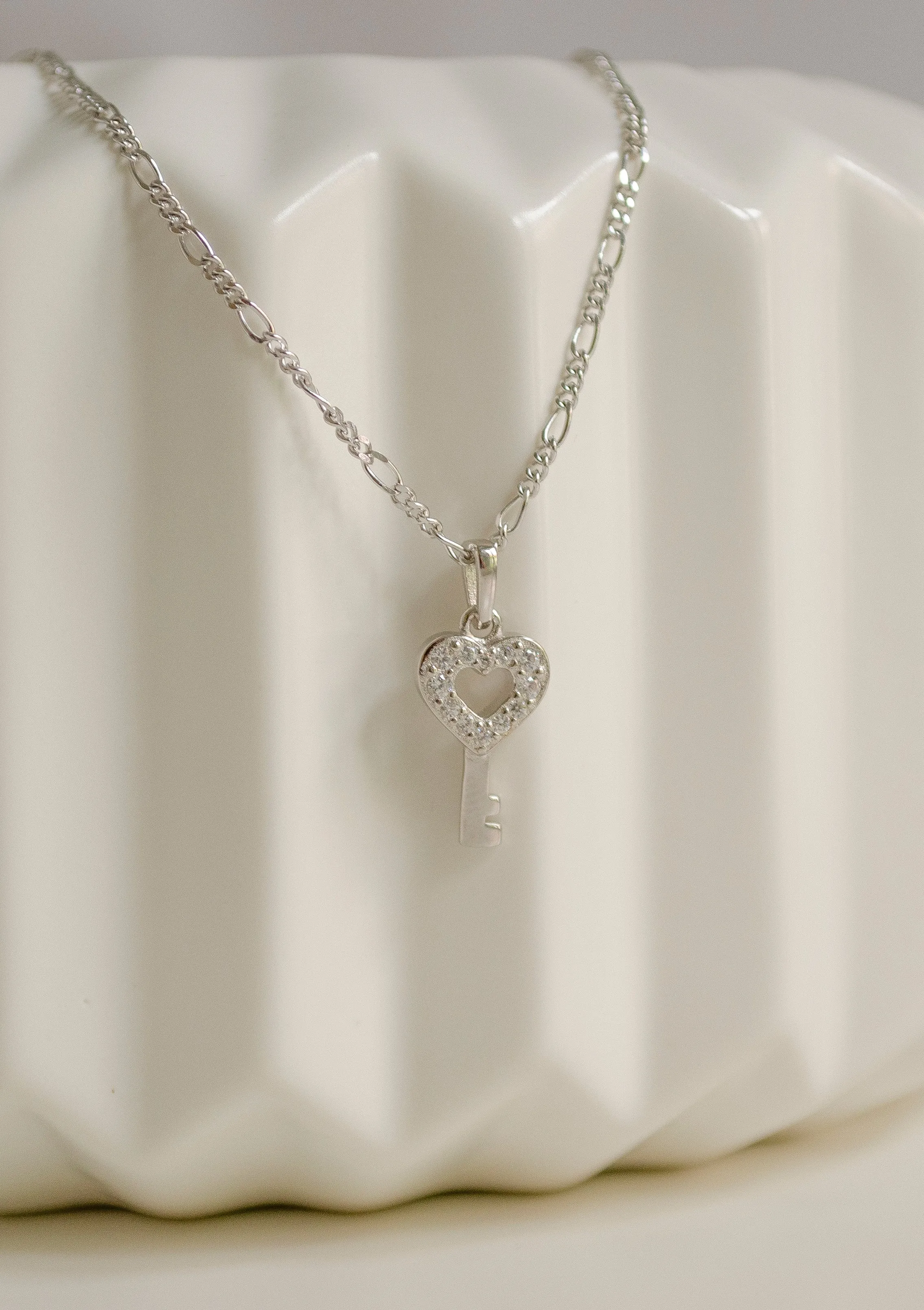 Heart Key Pendant Necklace Sterling Silver