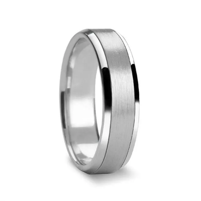 HYPATHUS Novell Flat Brushed Center Silver Wedding Ring with Beveled Edges - 4mm - 10mm