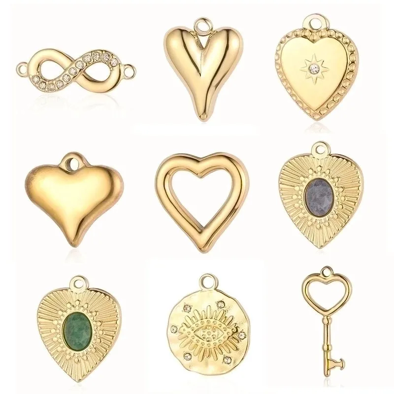 Ig Style Simple Style Heart Shape Eye Key Stainless Steel Plating Inlay Zircon Charms Jewelry Accessories