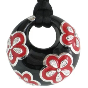 Jasmine - Red and Black Enamel with CZ Pendant