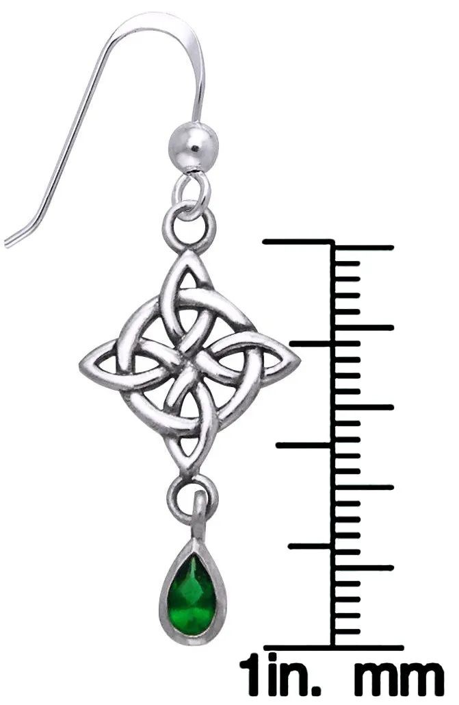 Jewelry Trends Sterling Silver and Dark Green Glass Celtic Luck Knotwork Dangle Earrings