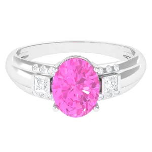 Lab Grown Pink Sapphire Oval Solitaire Engagement Ring with Diamond