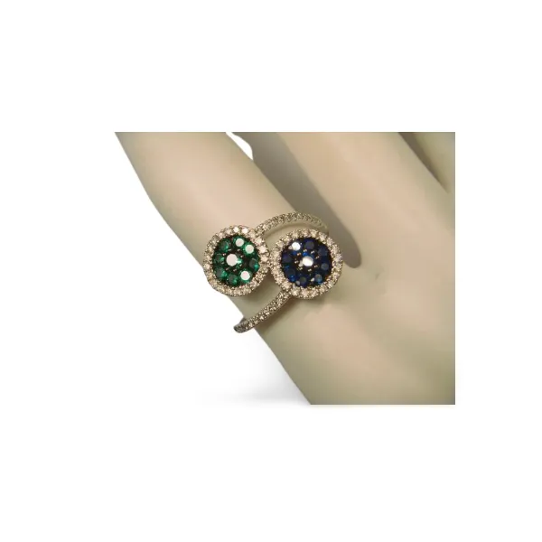 Lovely 14K White Gold Sapphire Tsavorite Diamond Designer Ring Band