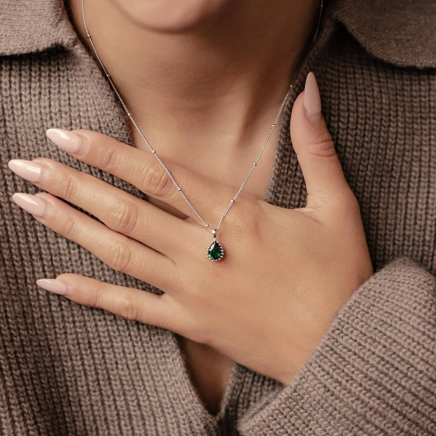 May Emerald Birthstone Necklace Sterling Silver