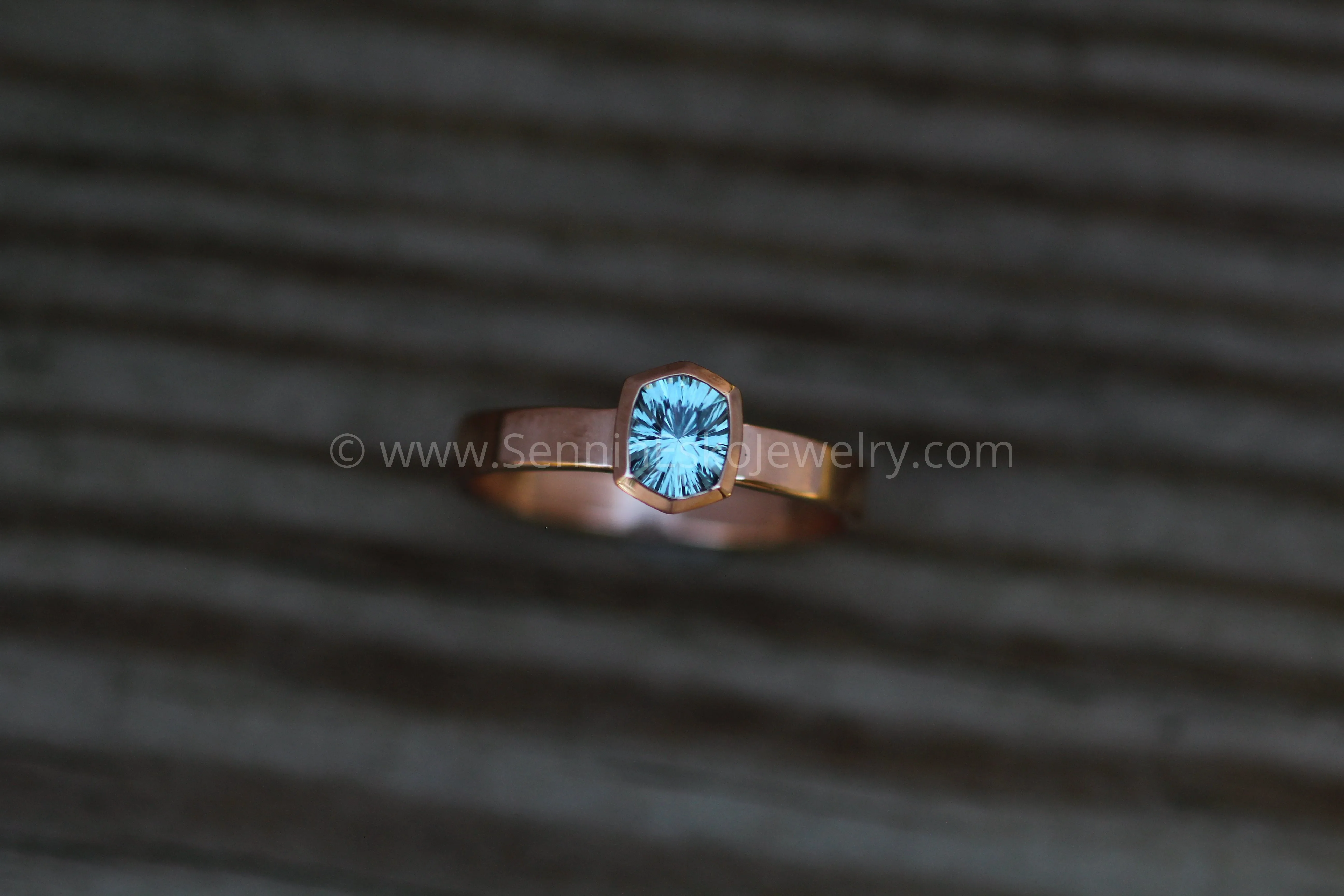 Medium Weight Rose Gold Bezel Ring Setting - Fantasy Cut Montana Sapphire Depicted (Setting Only, Center Stone Sold Separately)