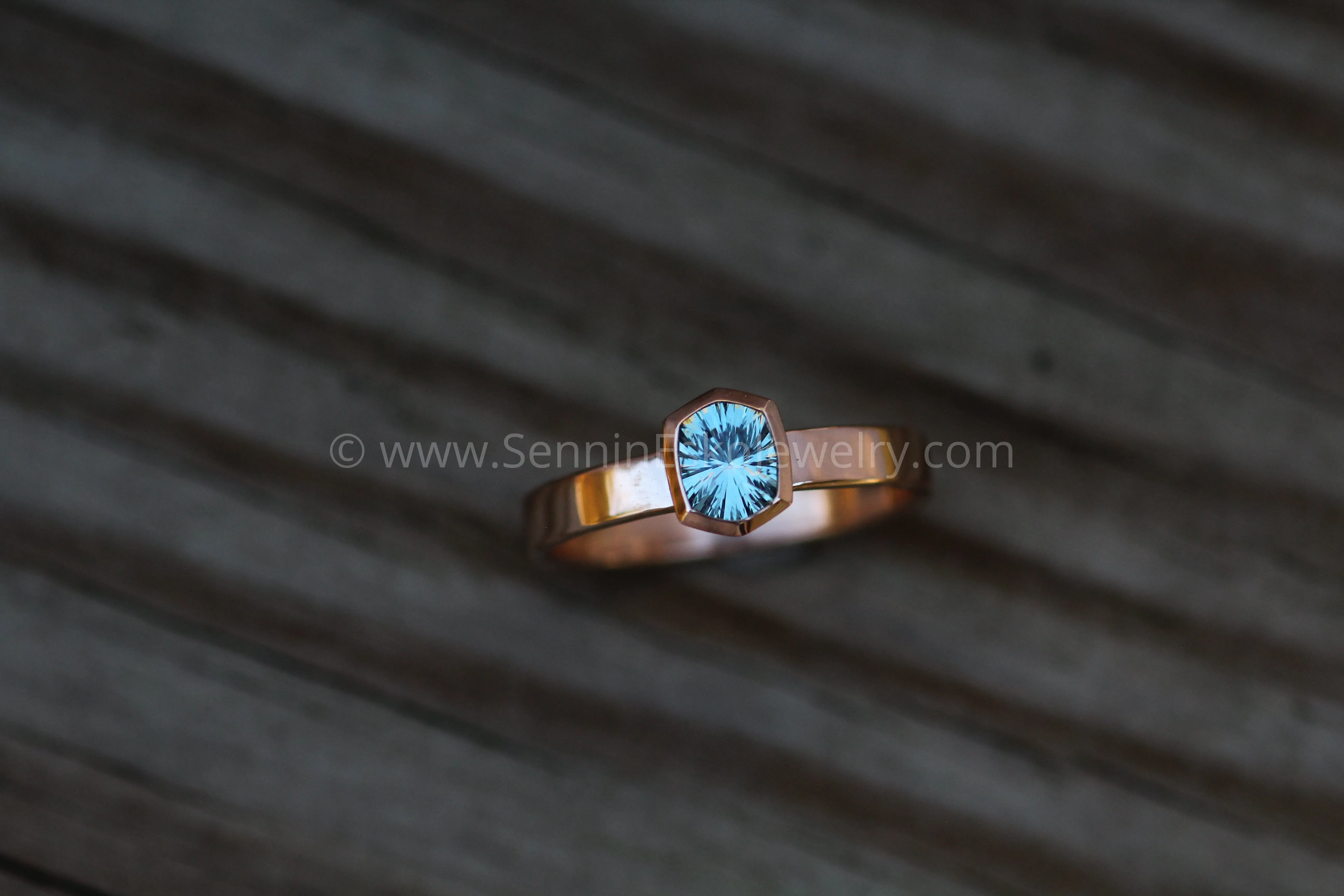 Medium Weight Rose Gold Bezel Ring Setting - Fantasy Cut Montana Sapphire Depicted (Setting Only, Center Stone Sold Separately)