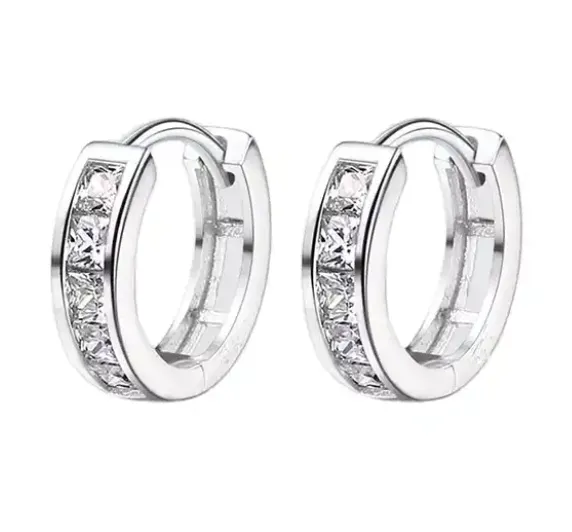 MEGAN - Sterling Silver and Zircon Hoop Earrings