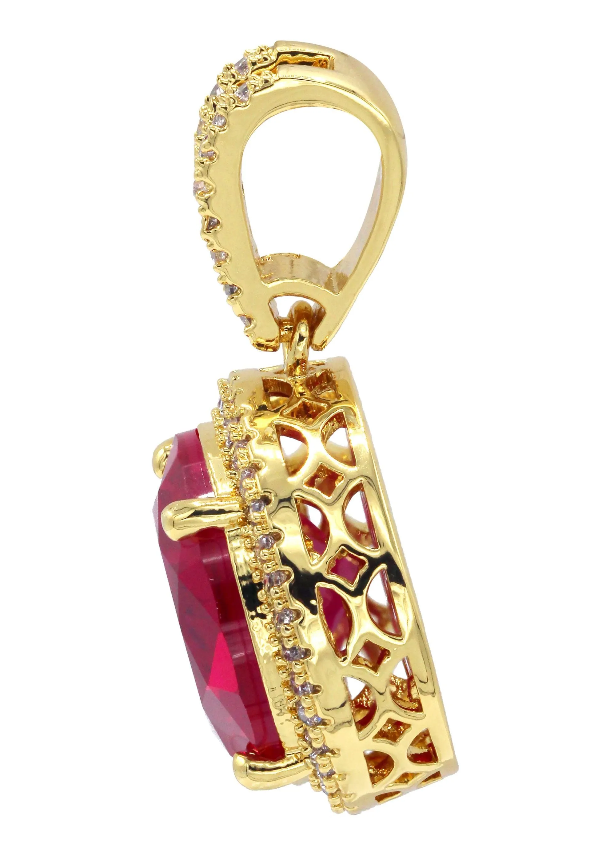 Mens Gold Plated Ruby Pendant | 7.4 Grams