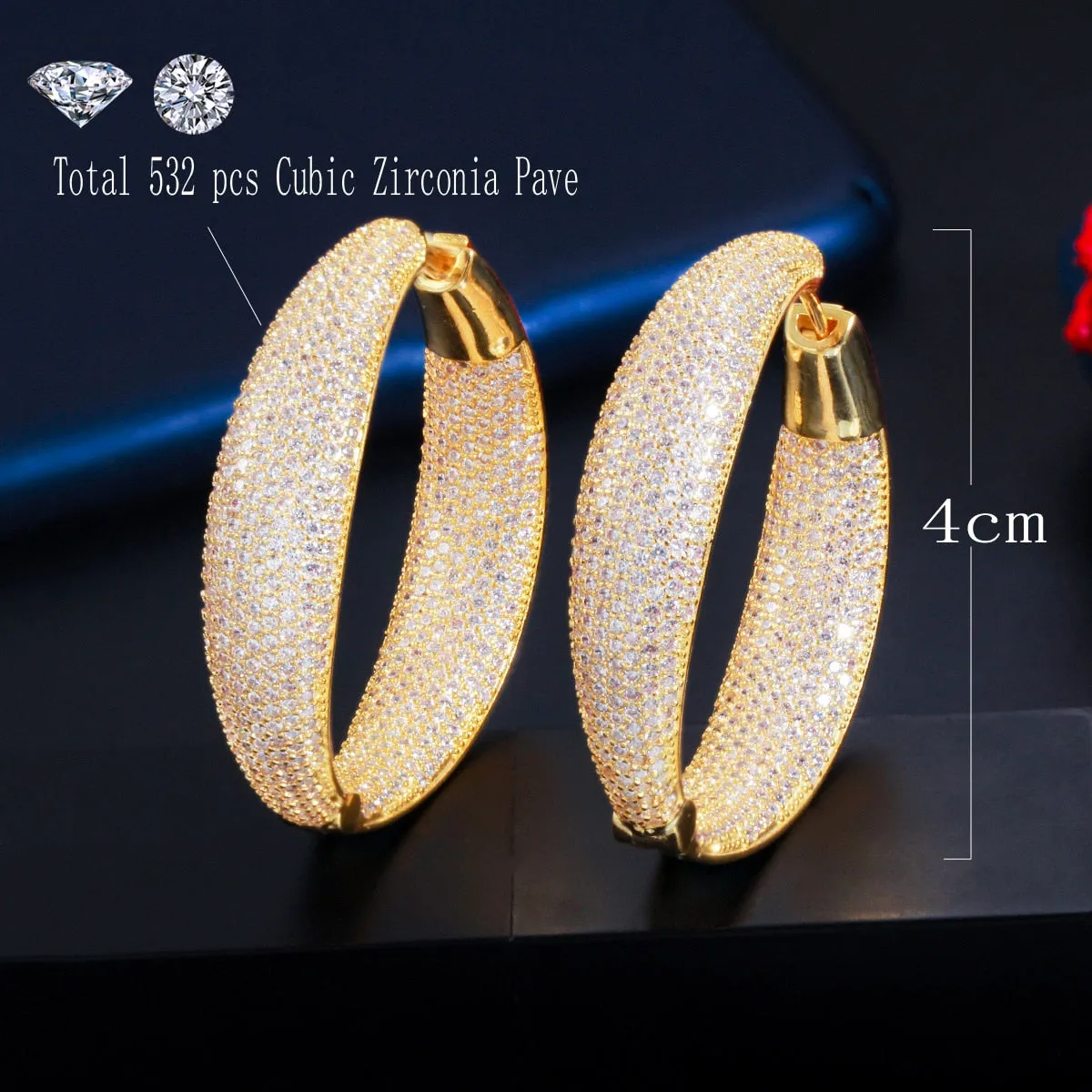 Micro Pave Cubic Zirconia Round Big Statement Luxury Hoop Earrings