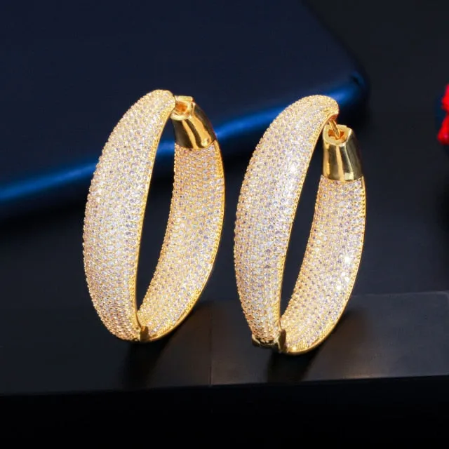 Micro Pave Cubic Zirconia Round Big Statement Luxury Hoop Earrings