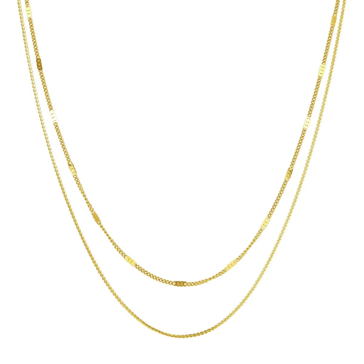 Mixed Cable and Bead Chain Necklace Gold