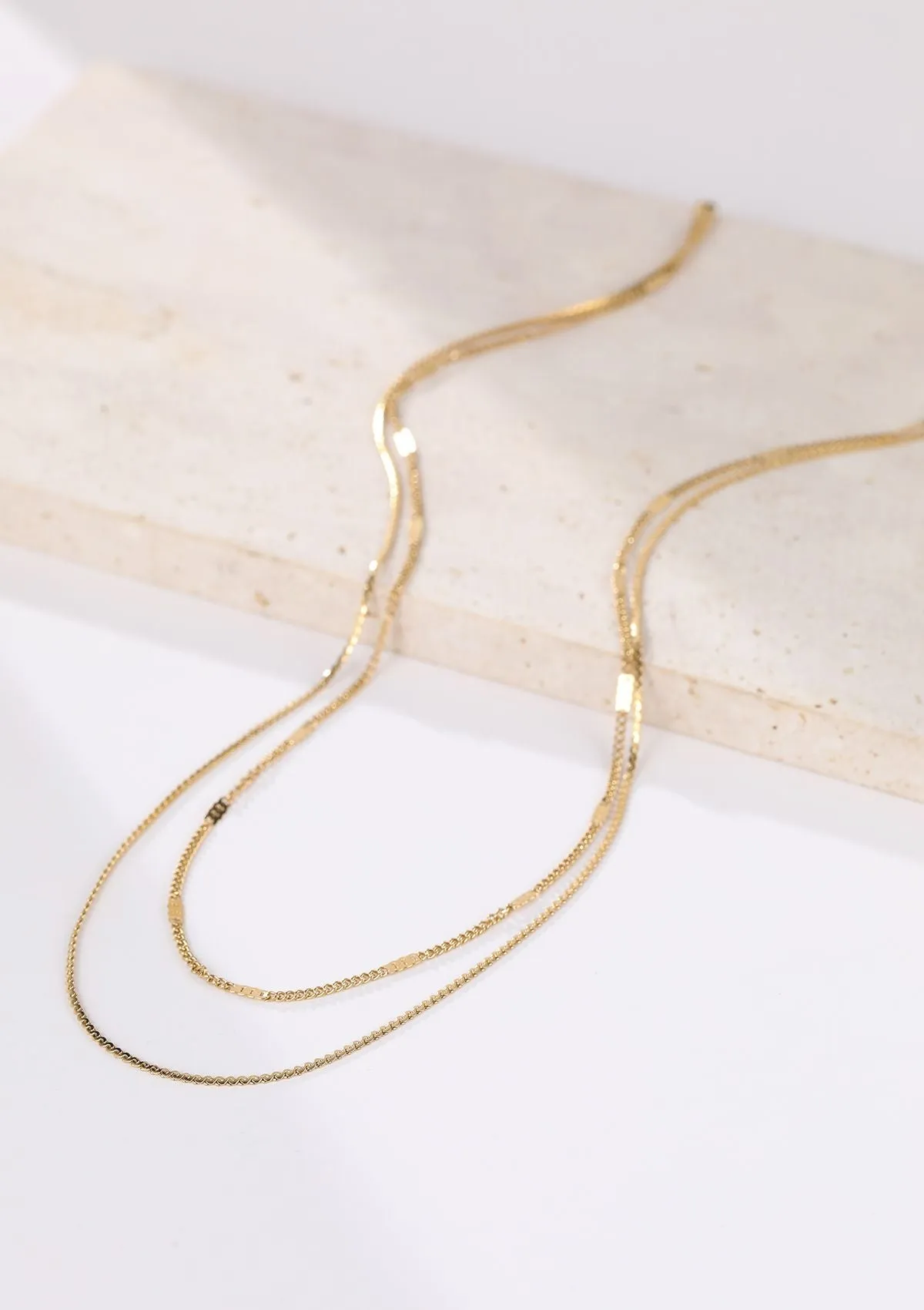 Mixed Cable and Bead Chain Necklace Gold