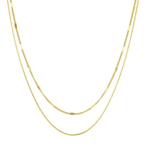 Mixed Cable and Bead Chain Necklace Gold