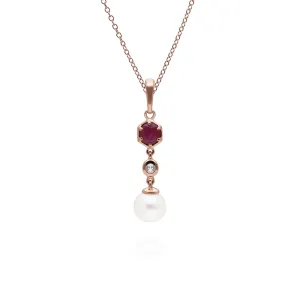 Moderne Perle, Rubin & Topas Tropfen Anhänger in Rose Vergoldetem Sterling Silber