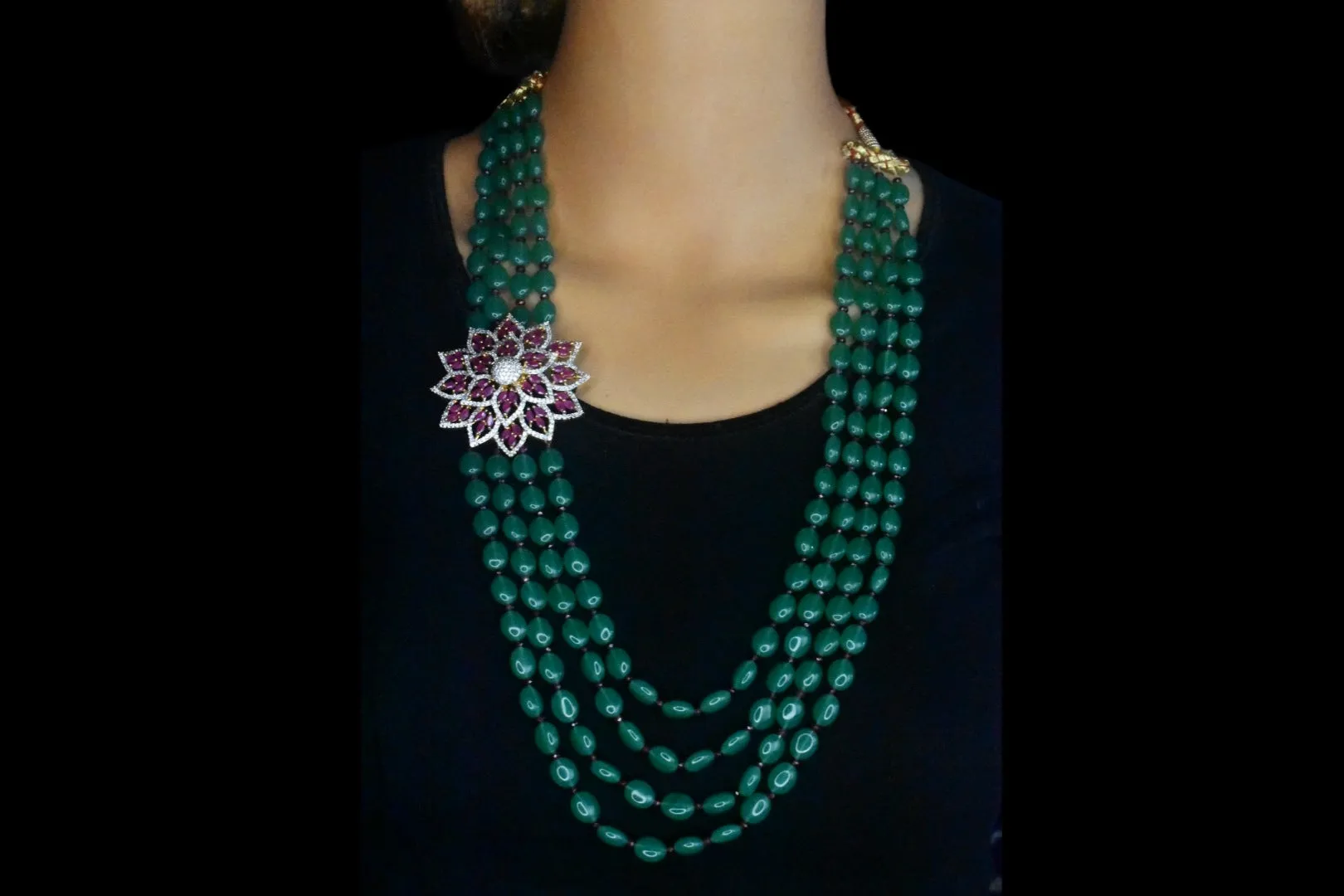 Multi Strand Emerald Beads Necklace With Side Pendant

By Asp Fashion Jewellery