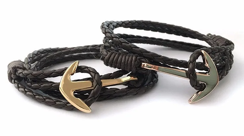 Multilayer Leather Bracelet Jewelry Man Anchor Bracelet Wristband  Accessories Hand Cuff