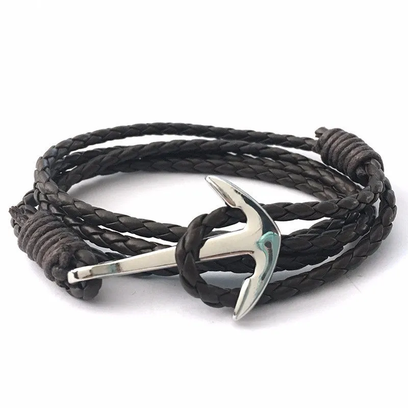 Multilayer Leather Bracelet Jewelry Man Anchor Bracelet Wristband  Accessories Hand Cuff