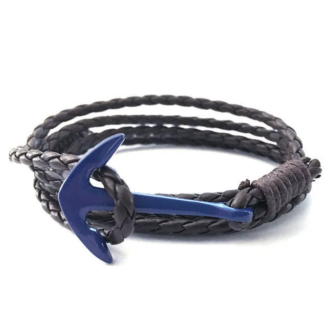 Multilayer Leather Bracelet Jewelry Man Anchor Bracelet Wristband  Accessories Hand Cuff