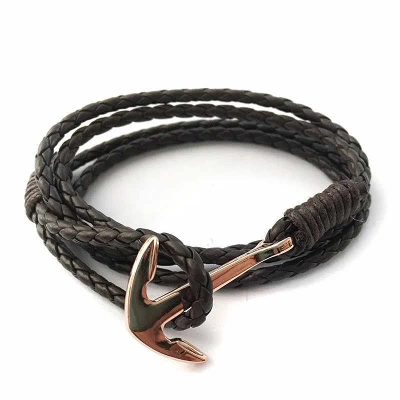 Multilayer Leather Bracelet Jewelry Man Anchor Bracelet Wristband  Accessories Hand Cuff